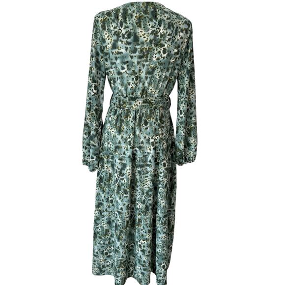 Green Animal Print Maxi Dress Size M Flowy Country Cottage Boho - Picture 2 of 10